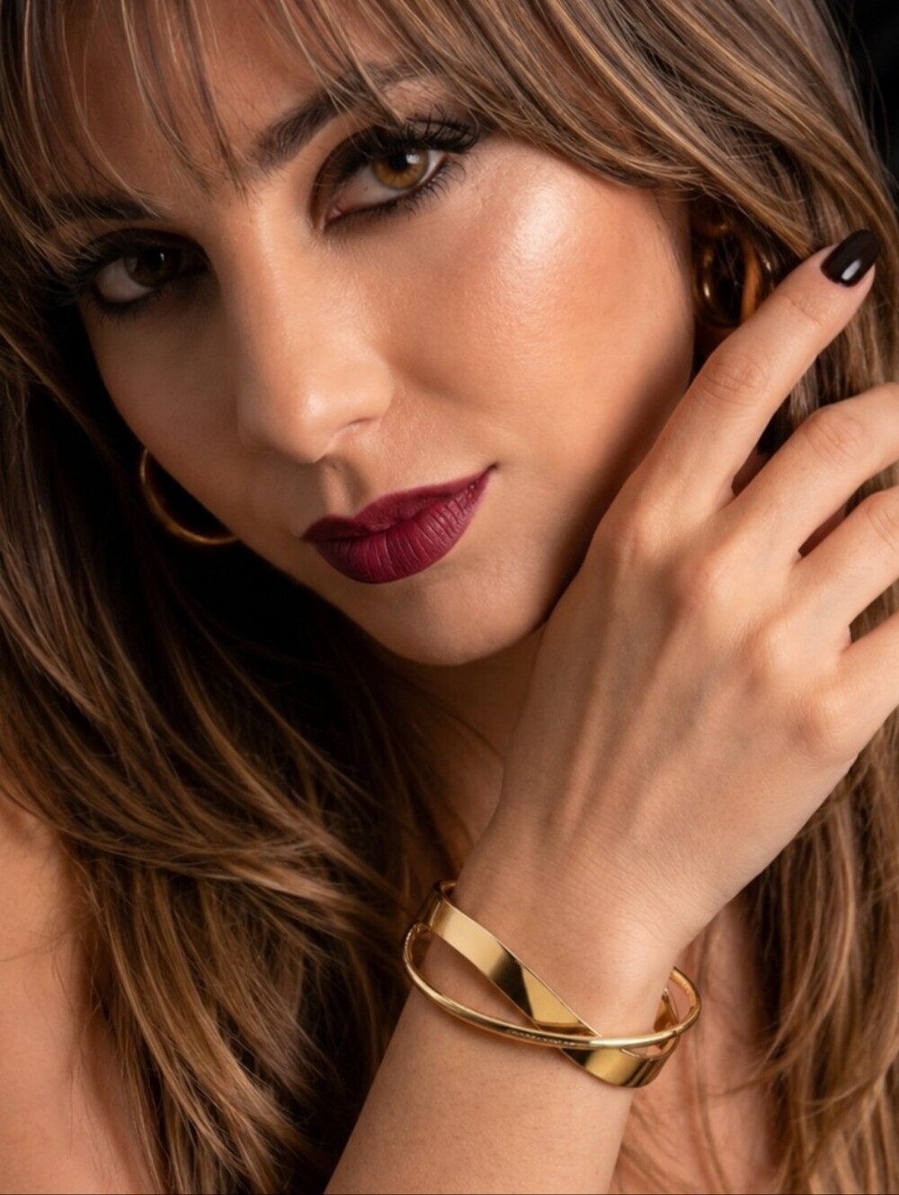 Gold Cuff Bracelet Criss Cross Overlap 18K Plated Statement Bangle Minimalist